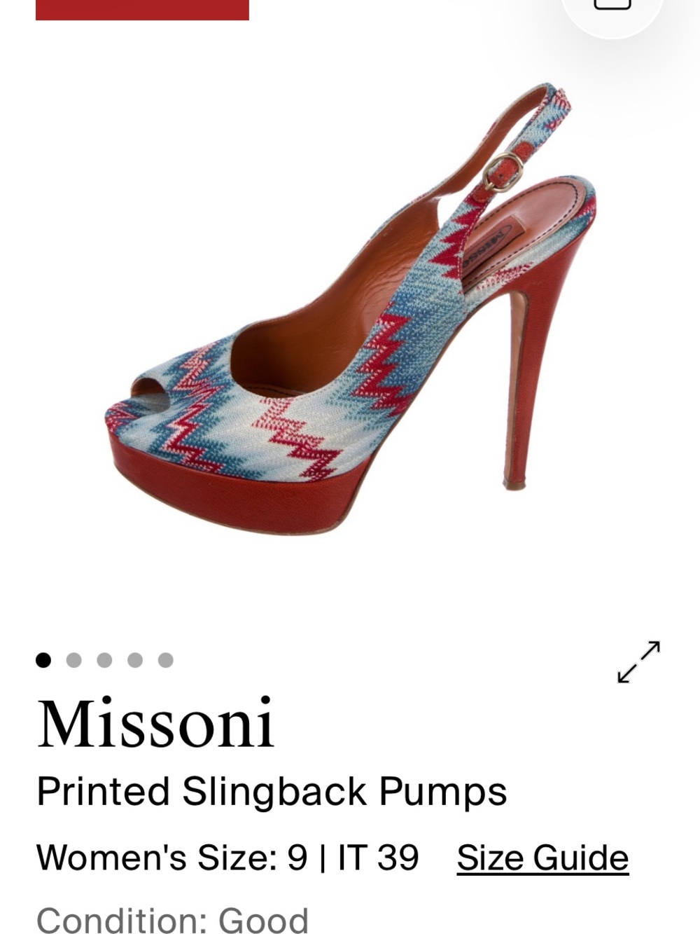 Missoni Red and Blue Zigzag Slingback Pumps, sz 9